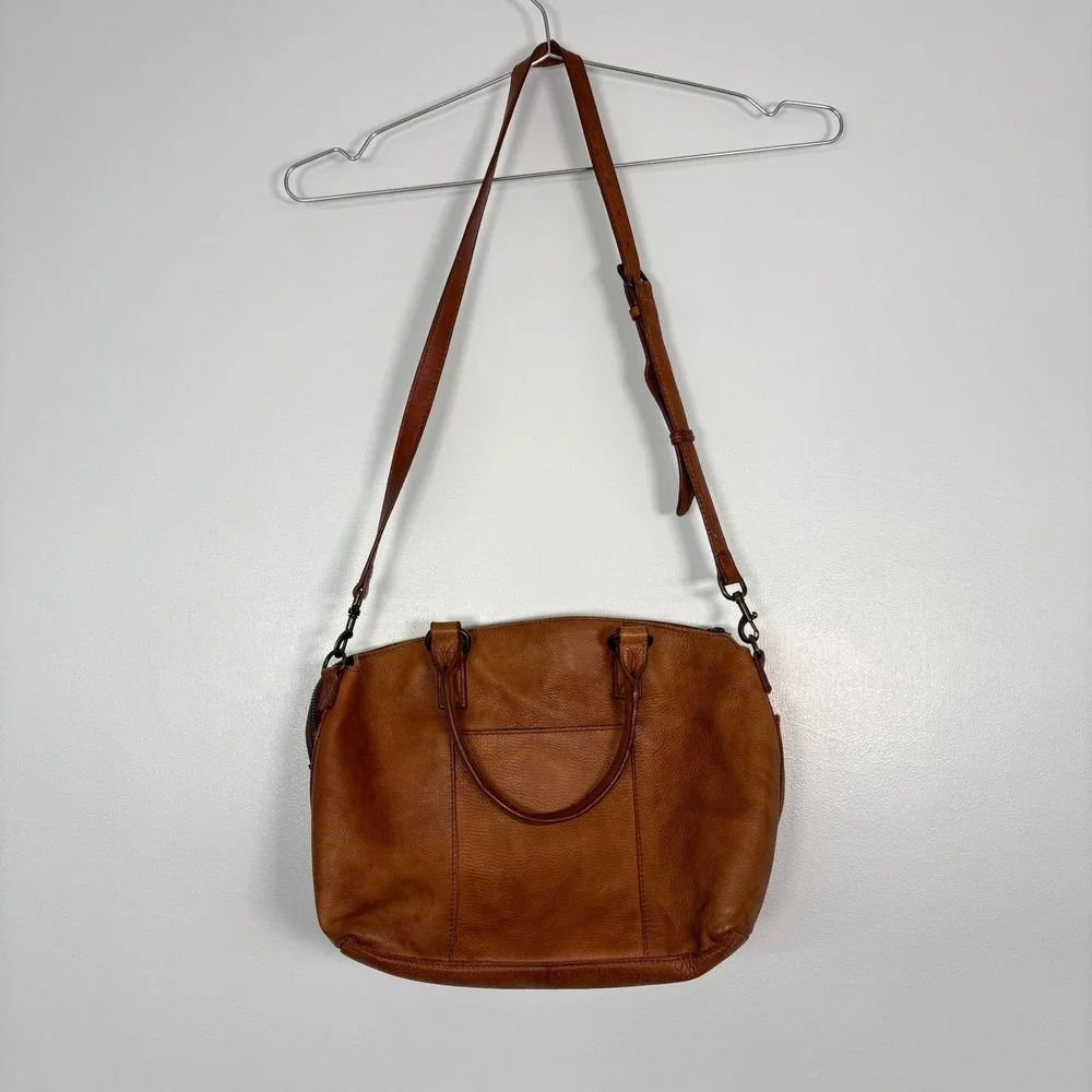 American Leather Co Women Satchel OS Tan‎ Pebbled Leather Crossbody Handbag